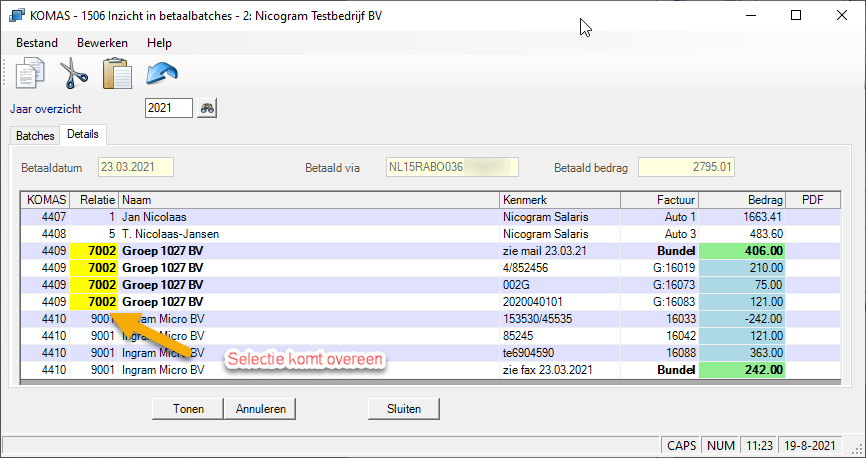 Detail van filter op relatienummer